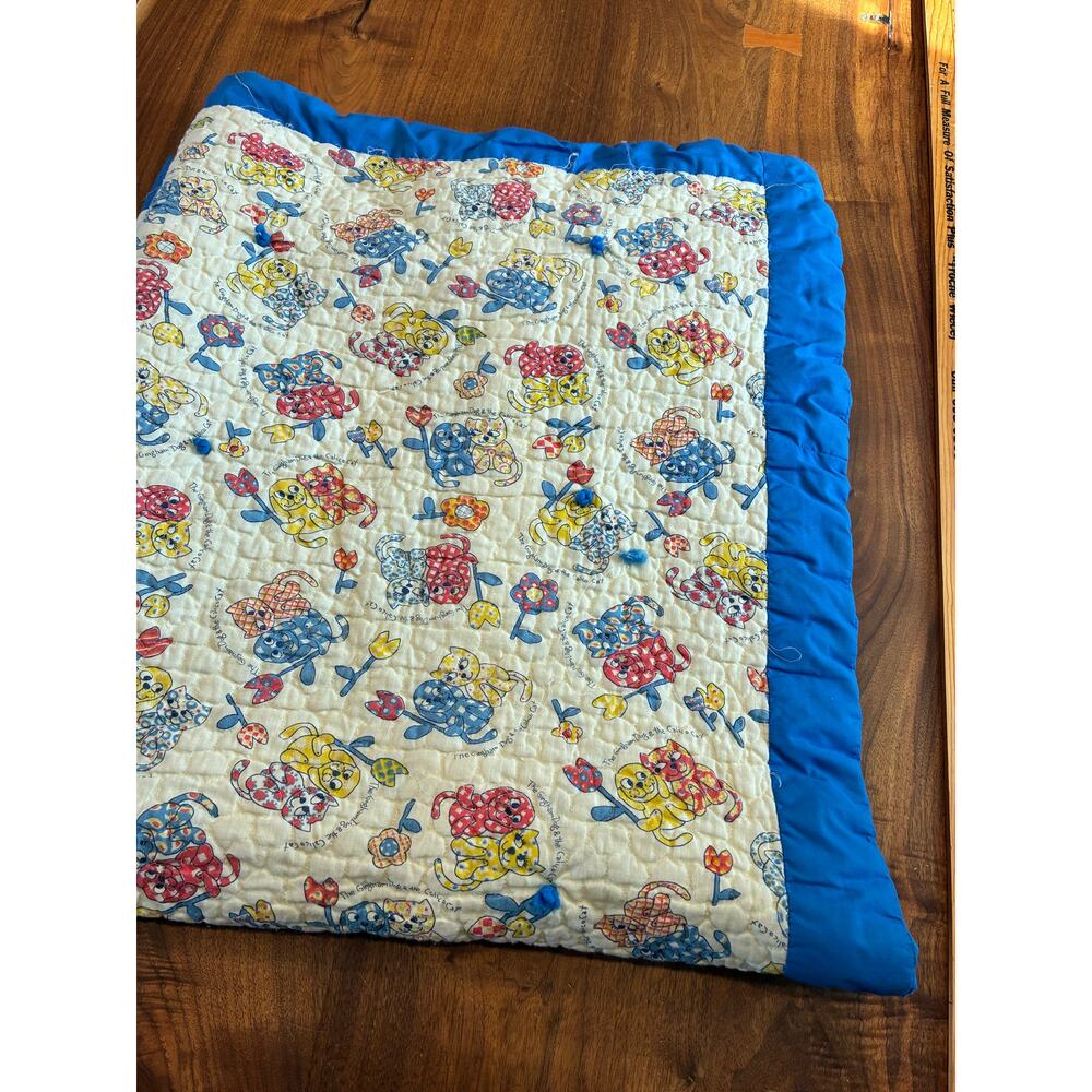 Vintage Gingham Dog and Calico Cat handmade blanket 50x50